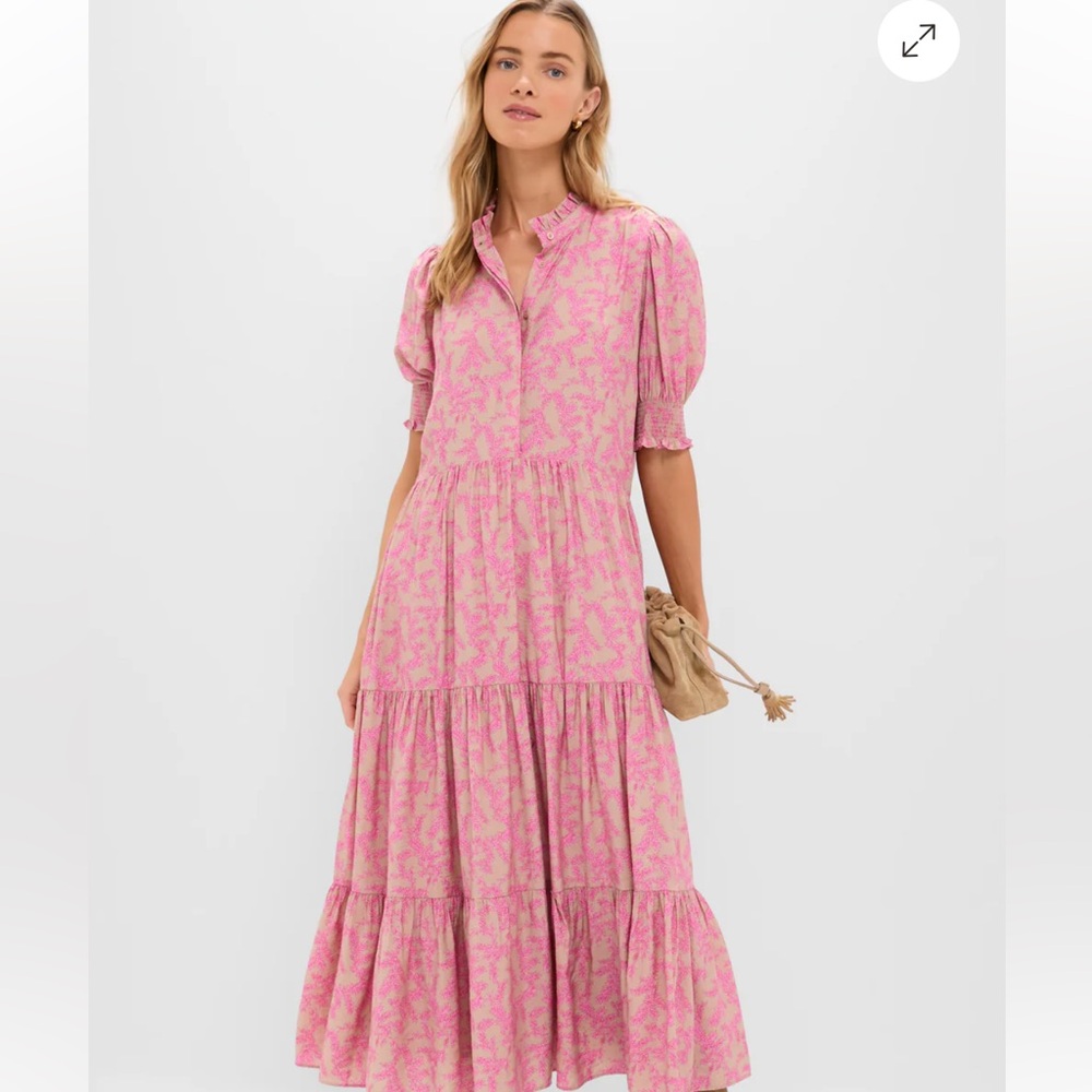 Tuckernuck Hyacinth House Tan & Pink Vines Bennett Maxi Dress Size Small